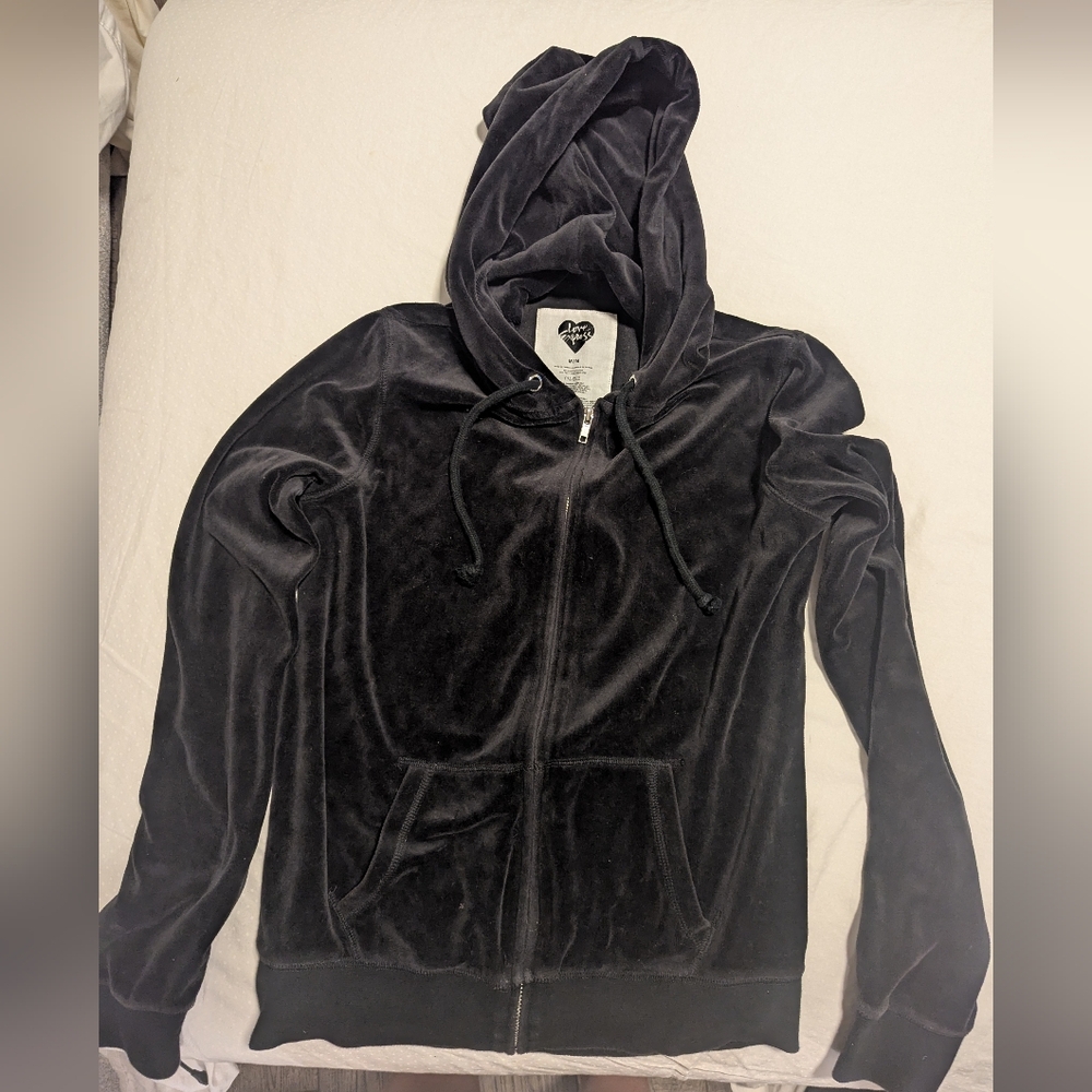 Express Women's Black Velvet Hoodie